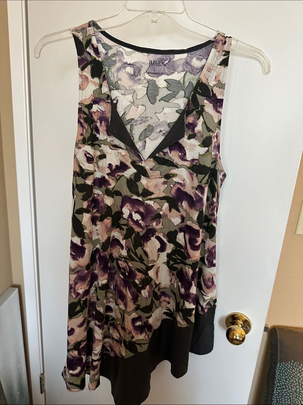 a.n.a Purple Floral Tank Top with Olive Green Leaves